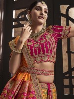 Mustard And Rani Pink Banarshi Silk Lehenga